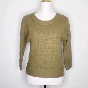 Loft Sz S Olive Green Mohair Wool Chunky Waffle‎ Knit Dolman Pullover Sweater
